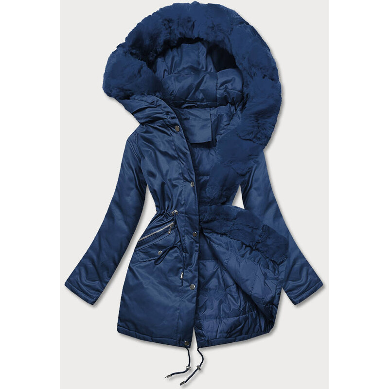 J.STYLE Dámská parka s kožešinou v tmavě modré barvě (5m762-215)