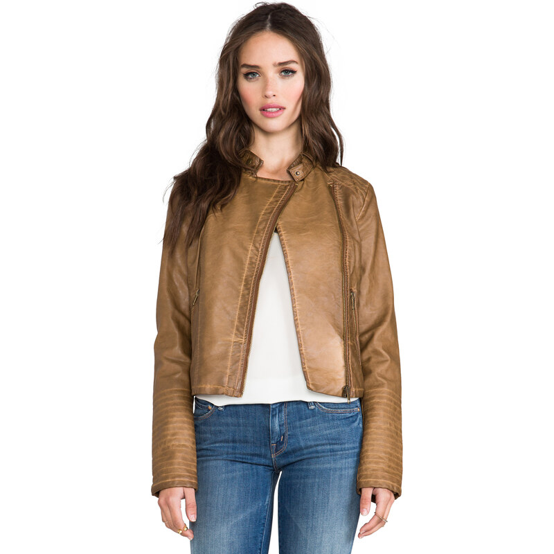 BB Dakota Stanley Garment Dye Faux Leather Moto Jacket in Brown