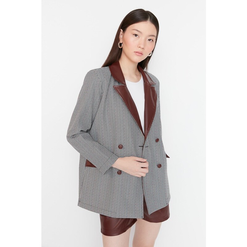 Trendyol Burgundy Double Breasted Woven Blazer Jacket