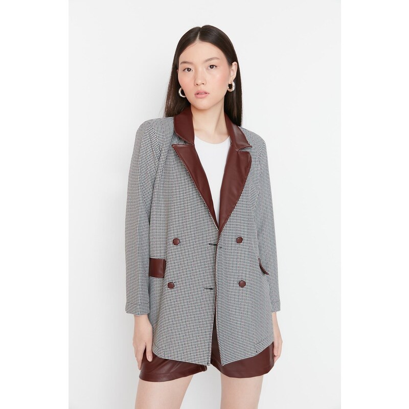 Trendyol Burgundy Double Breasted Woven Blazer Jacket