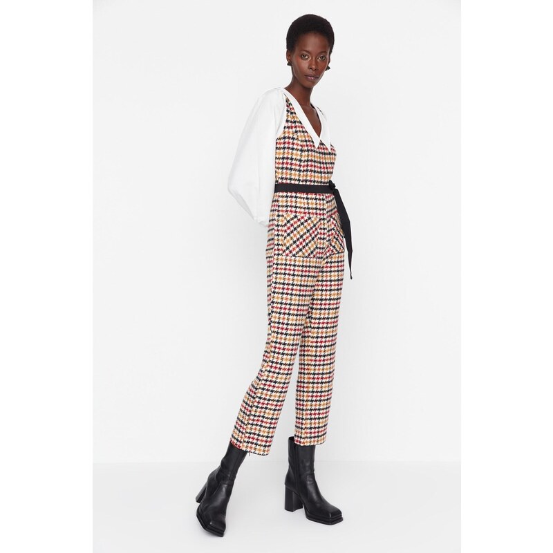 Trendyol Multicolored Belted Collar Detailed Woven Jumpsuit