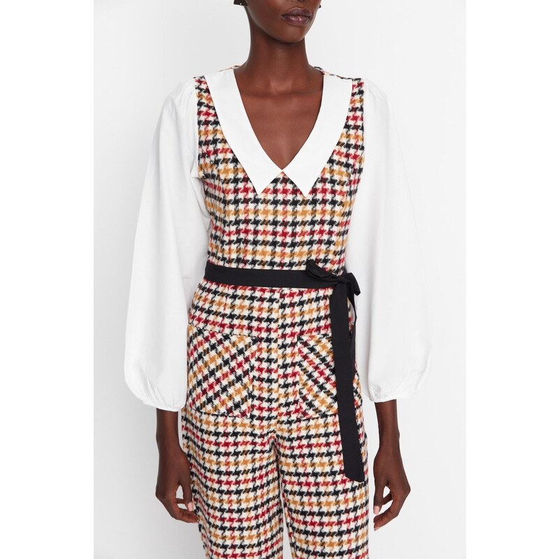 Trendyol Multicolored Belted Collar Detailed Woven Jumpsuit