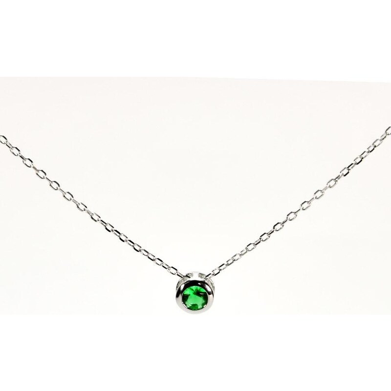 Rafity Stříbrný náhrdelník kolečko se smaragdem