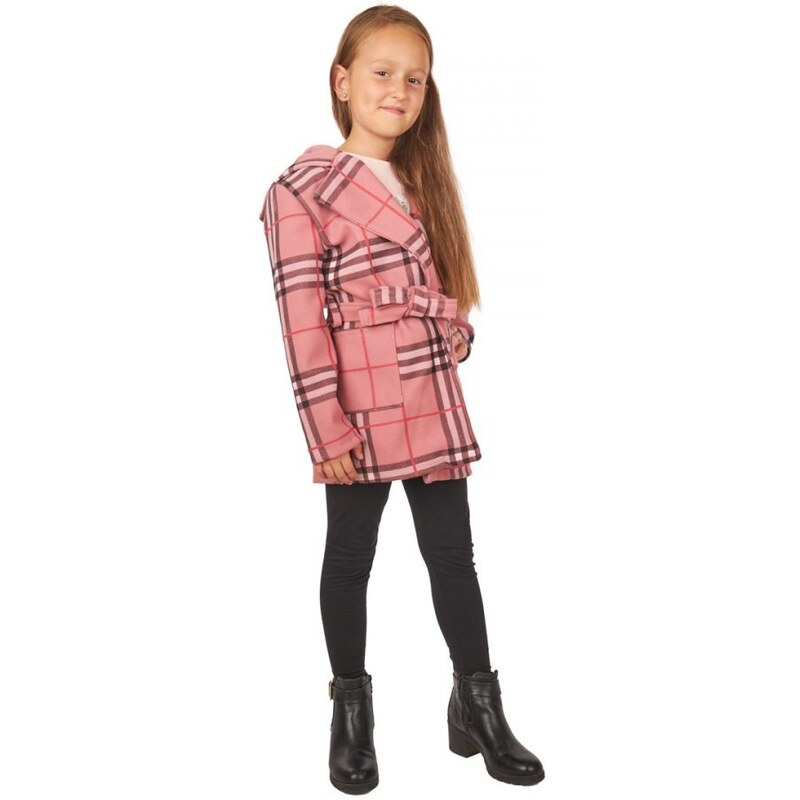 Butik Dívčí kabát růžový károvaný