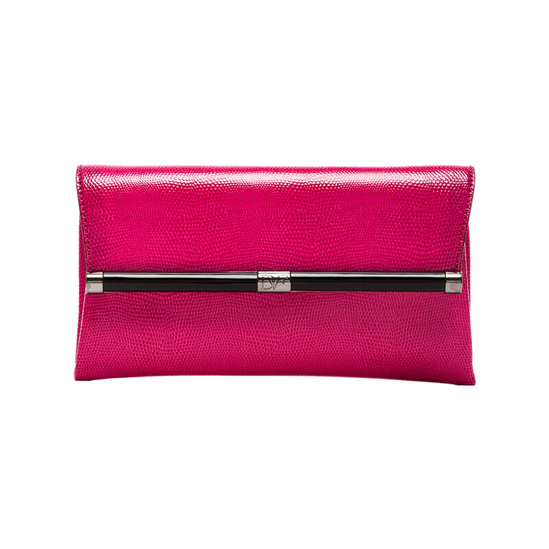 Diane von Furstenberg Envelope Embossed Leather Clutch in Pink