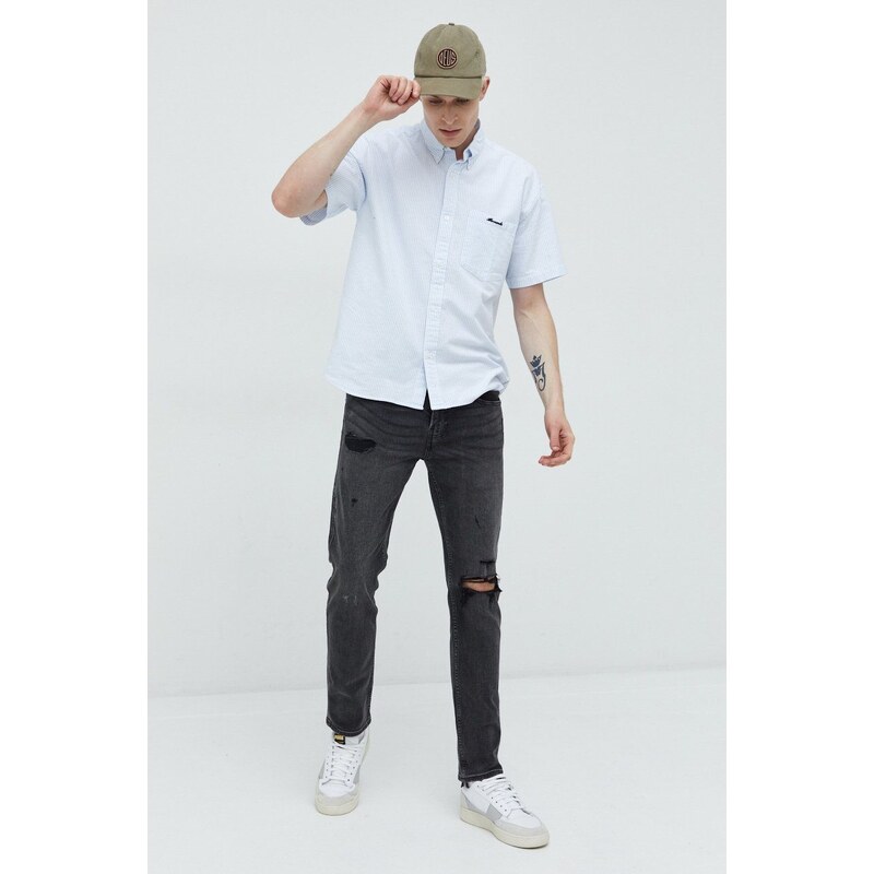 Košile Abercrombie & Fitch pánská, bílá barva, relaxed, s límečkem button-down