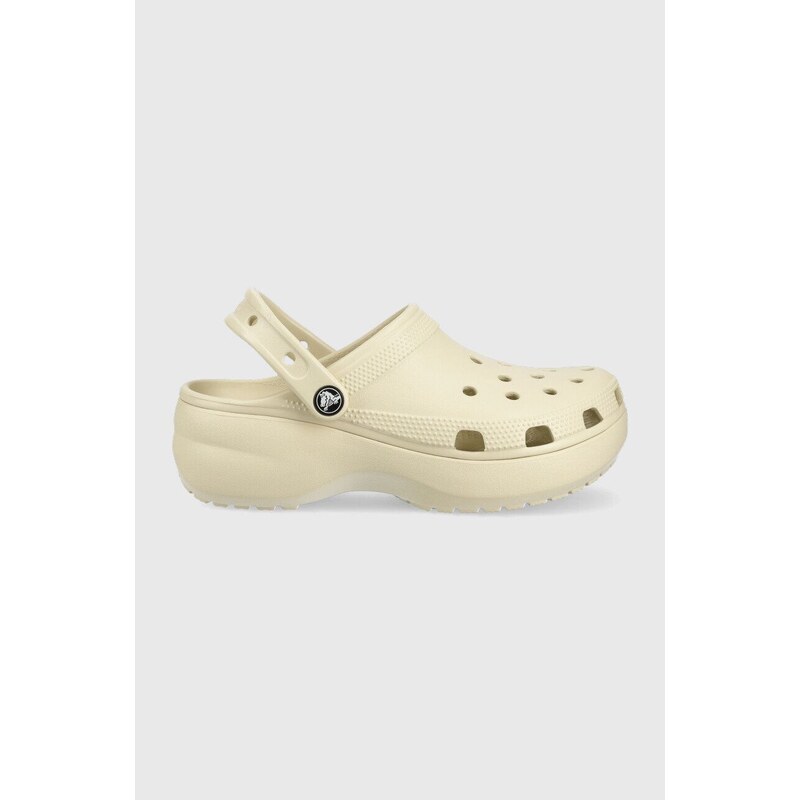 Pantofle Crocs Classic Platform Clog dámské, béžová barva, na platformě, 206750