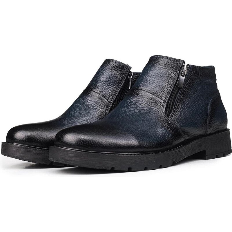 Ducavelli Chelsea Genuine Leather Anti-Slip Sole Zippered Casual Boots Black.