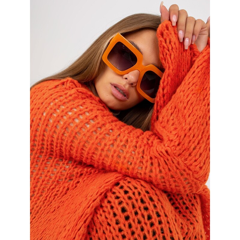 BASIC ORANŽOVÝ OVERSIZE PLETENÝ SVETR -ORANGE Oranžová