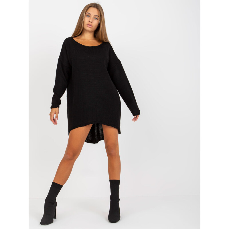 Fashionhunters OCH BELLA černý oversize svetr s delším zadním dílem