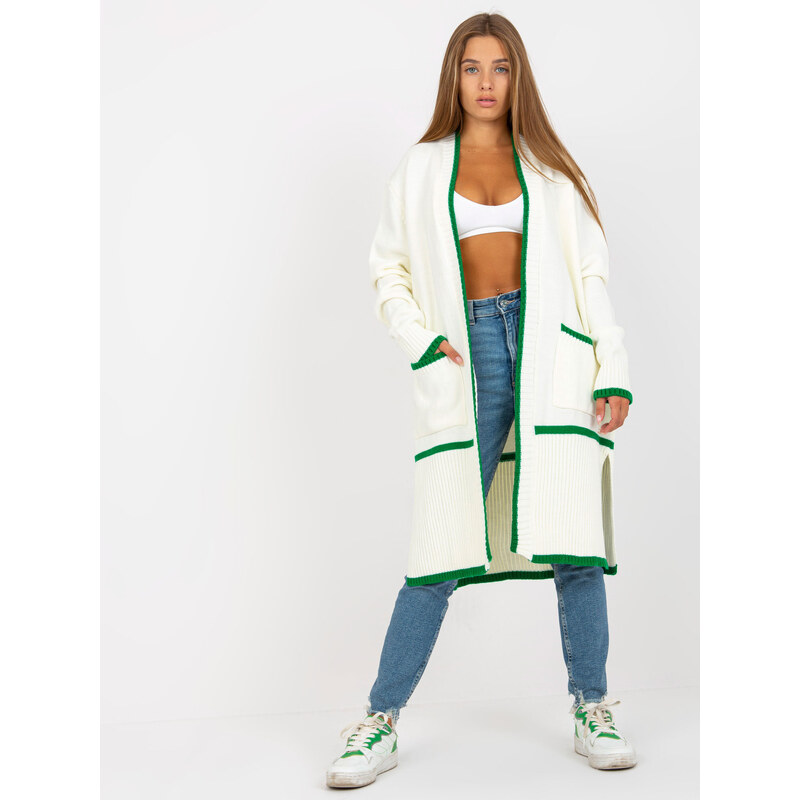 Fashionhunters Ecru-zelený oversize cardigan s kapsami RUE PARIS