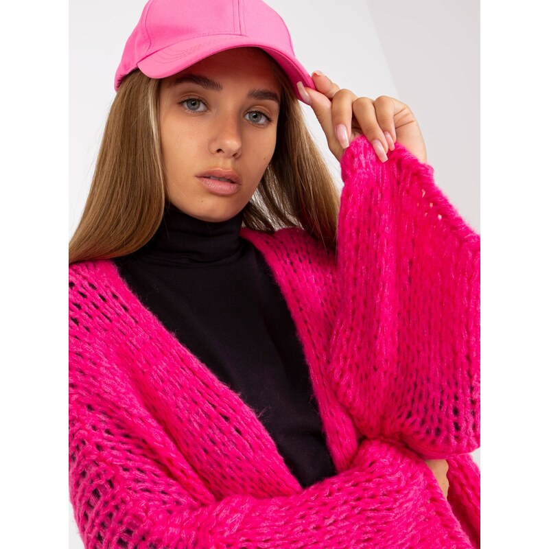 BASIC RŮŽOVÝ PLETENÝ KARDIGAN -FLUO PINK Tmavě růžová