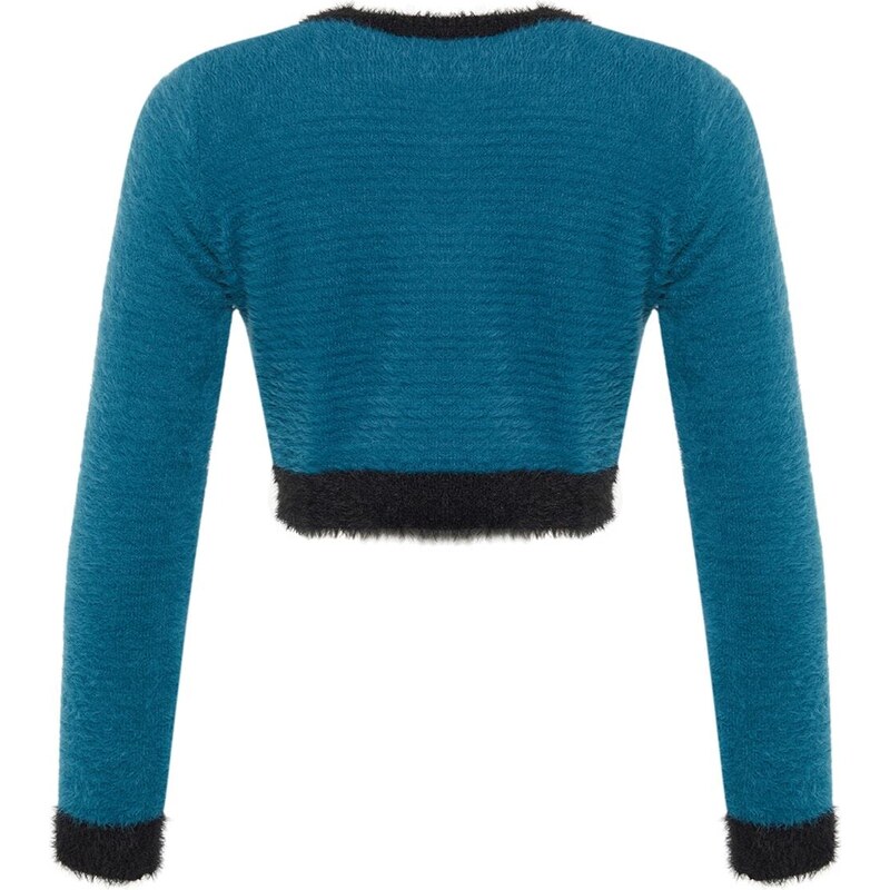 Trendyol Blue Super Crop Pile Knitwear Cardigan