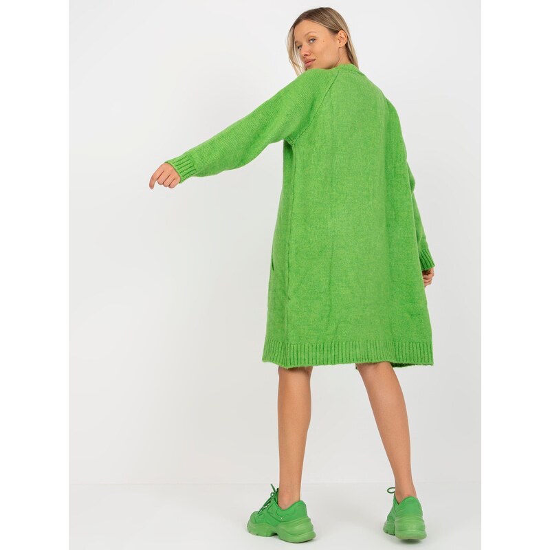 Fashionhunters Světle zelený volný cardigan bez zapínání RUE PARIS