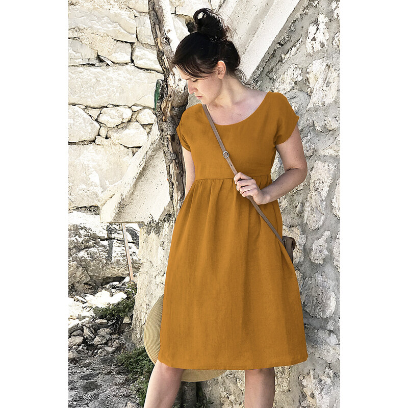 České lněné šaty Lotika midi délka Premium quality 75534412