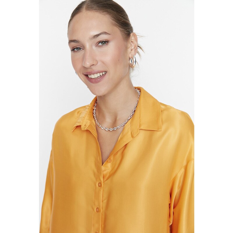 Trendyol Orange Basic Oversize Woven Satin Shirt