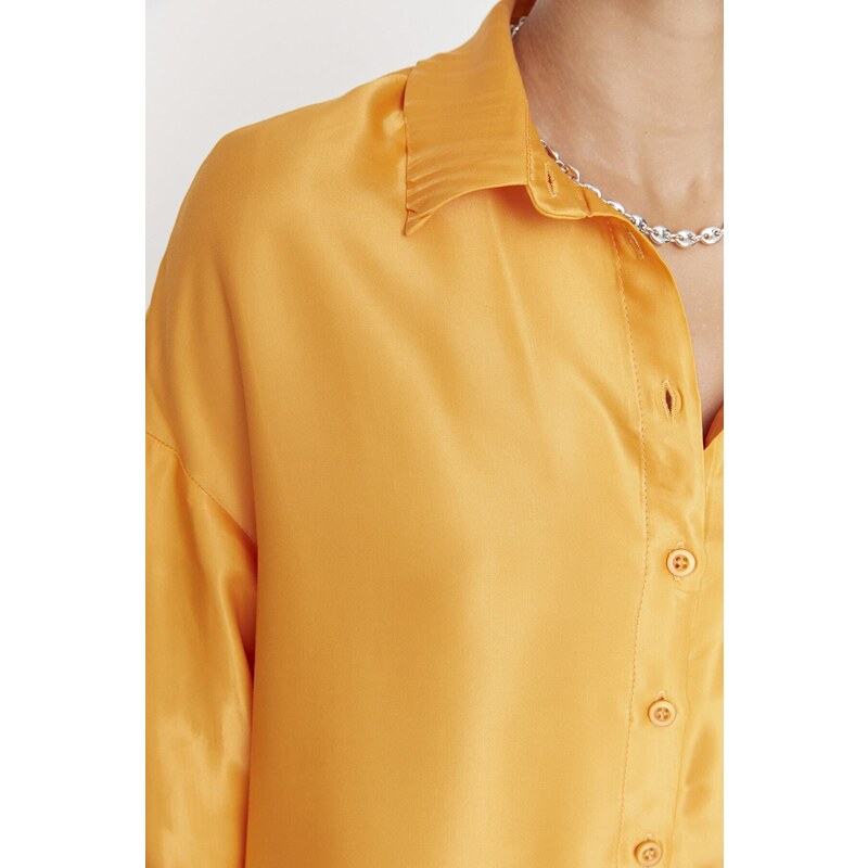 Trendyol Orange Basic Oversize Woven Satin Shirt
