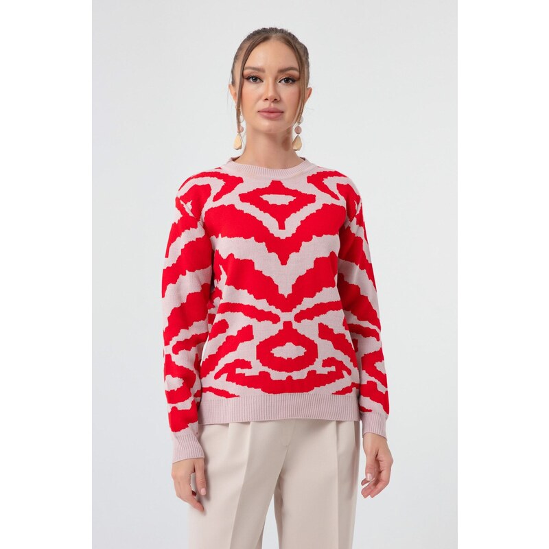 Lafaba Dámský červený žakárový pletený svetr Zebra