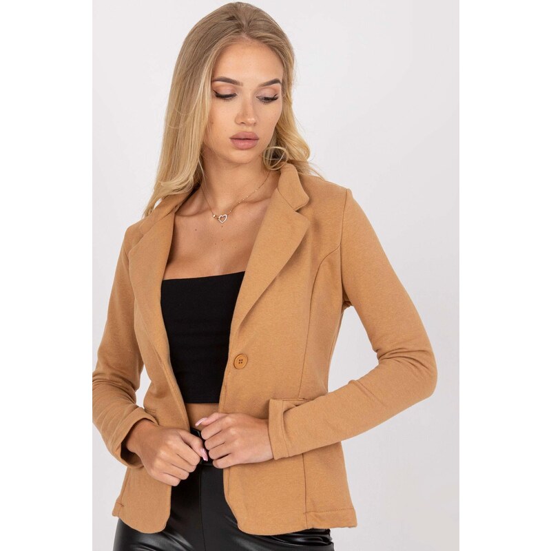 MladaModa Bavlněné sako se zapínáním na jeden knoflík model 82152 barva camel