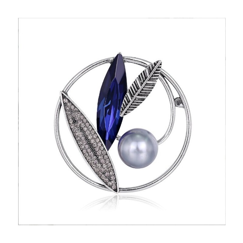 Flamenco Mystique Elegantní Ozdobná Brož CRISTAL Oval Navy BZ86, Modrá 103724174