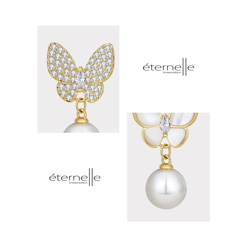 Éternelle Náušnice s perlou a zirkony Emanuela - motýl