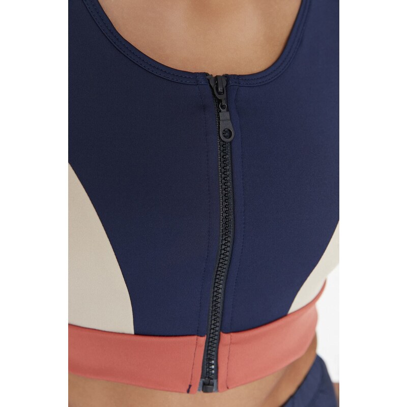 Trendyol Navy Color Block Support/Shape Zipper Knitted Sports Bra