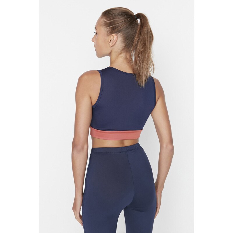 Trendyol Navy Color Block Support/Shape Zipper Knitted Sports Bra