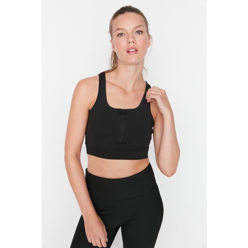 Trendyol Black Medium Support/Sculpting Zippered Sports Bra