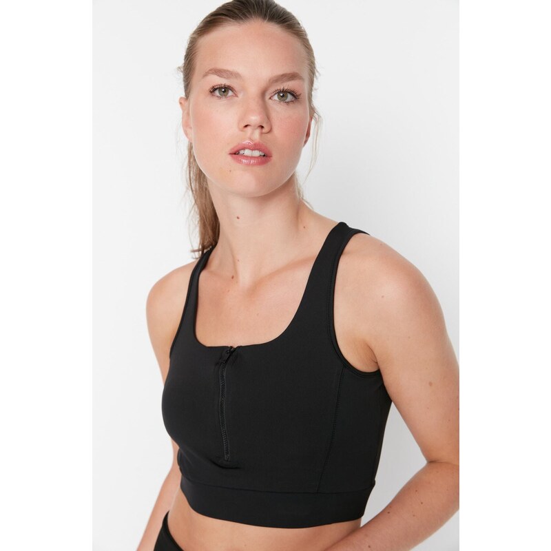 Trendyol Black Medium Support/Sculpting Zippered Sports Bra