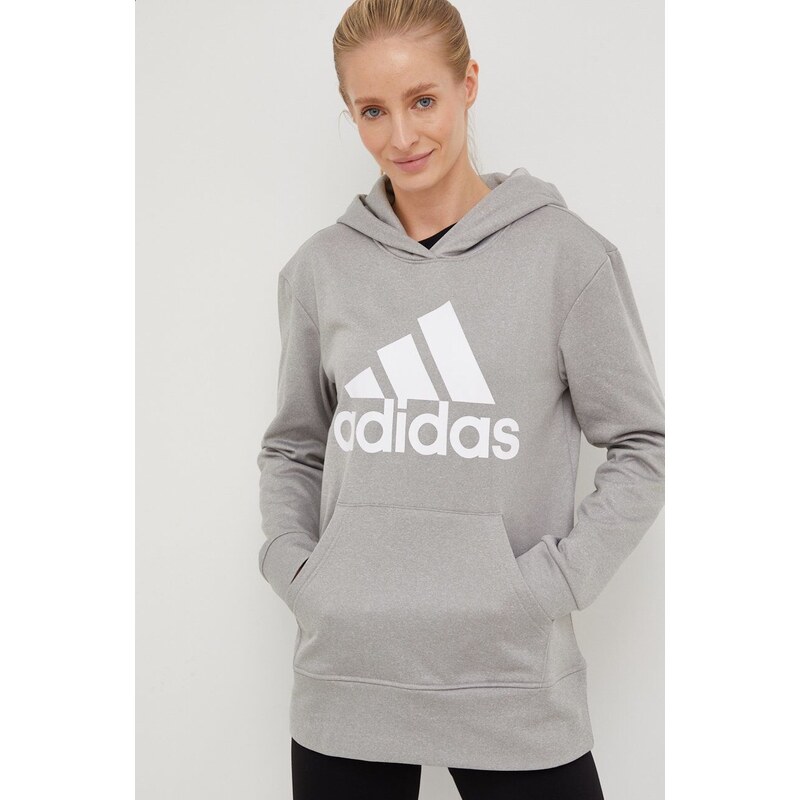 Tréninková mikina adidas Performance Big Logo , šedá barva, s kapucí, s potiskem