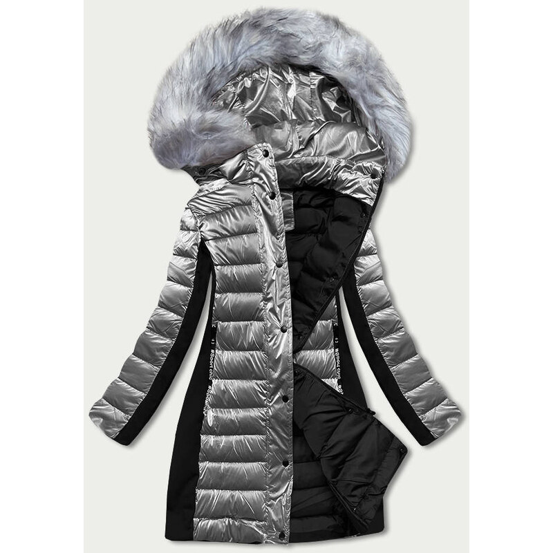YES!PINK Šedá dámská zimní bunda z různých spojených materiálů (DK067-45)