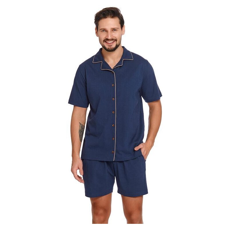 DN Nightwear Pánské pyžamo s knoflíky Dale modré organic