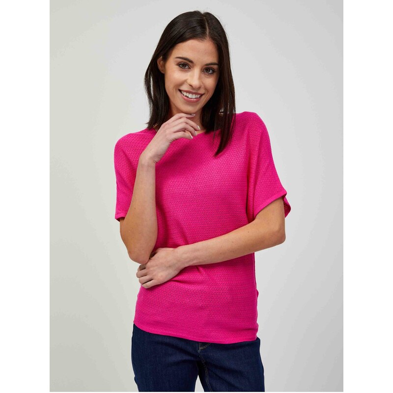 Tmavě růžový lehký vzorovaný svetr s krátkým rukávem ORSAY - Dámské