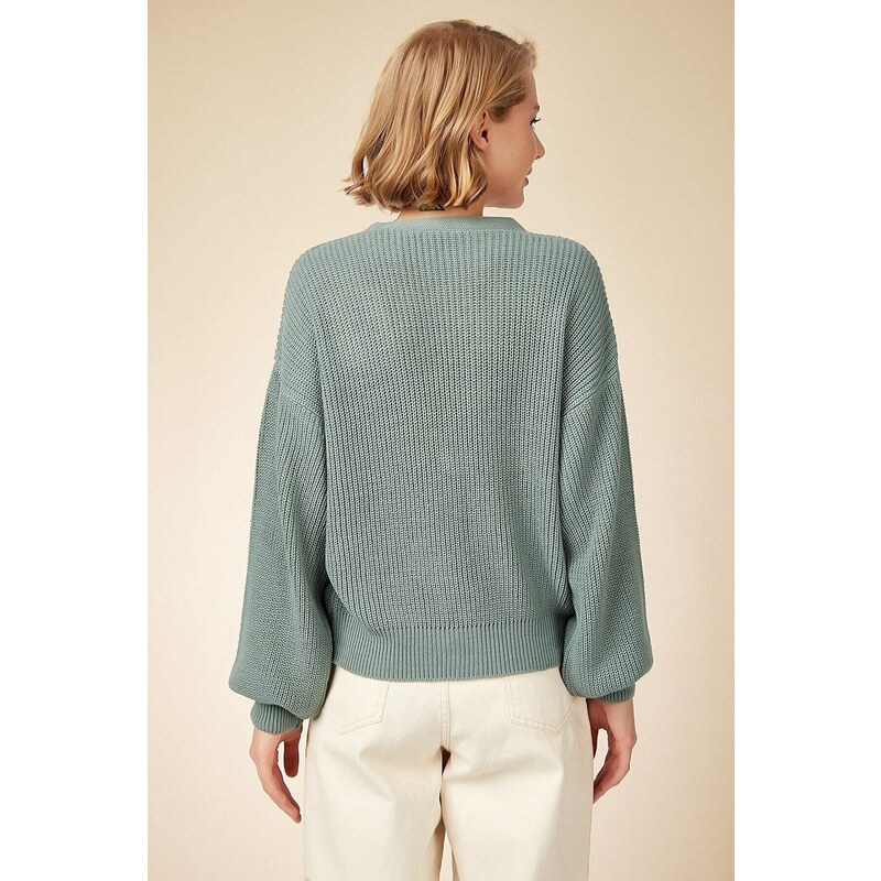 Happiness İstanbul Women's Turquoise V-Neck Buttons Knitwear Cardigan