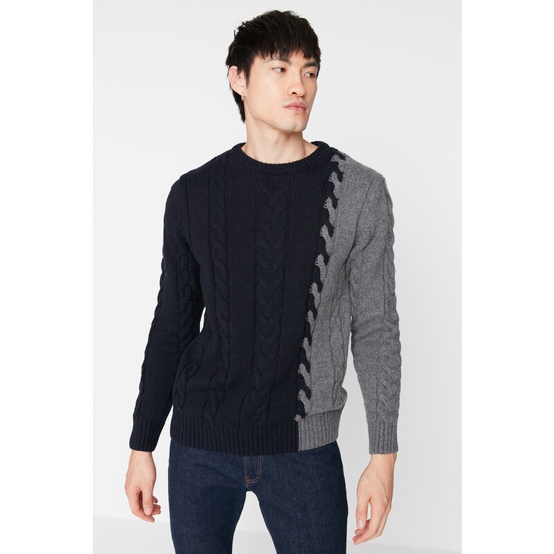 Trendyol Navy Blue Slim Fit Crew Neck Hair Knit Knitwear Sweater