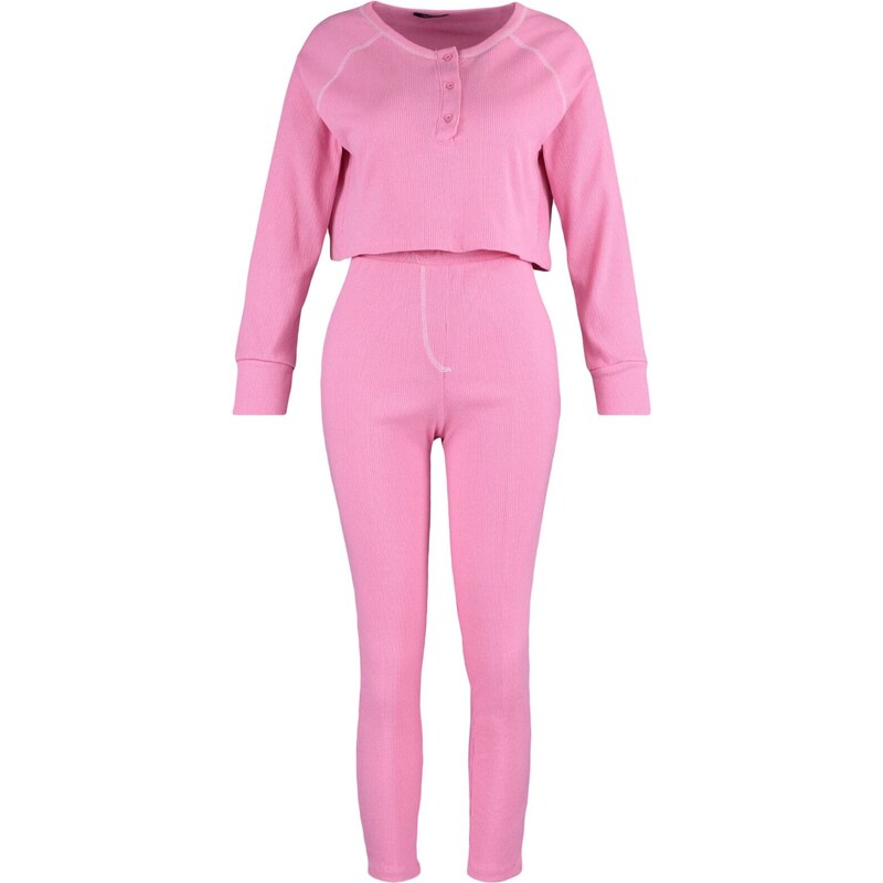 Trendyol Pink Button Detailed Crop Corduroy Pajamas Set