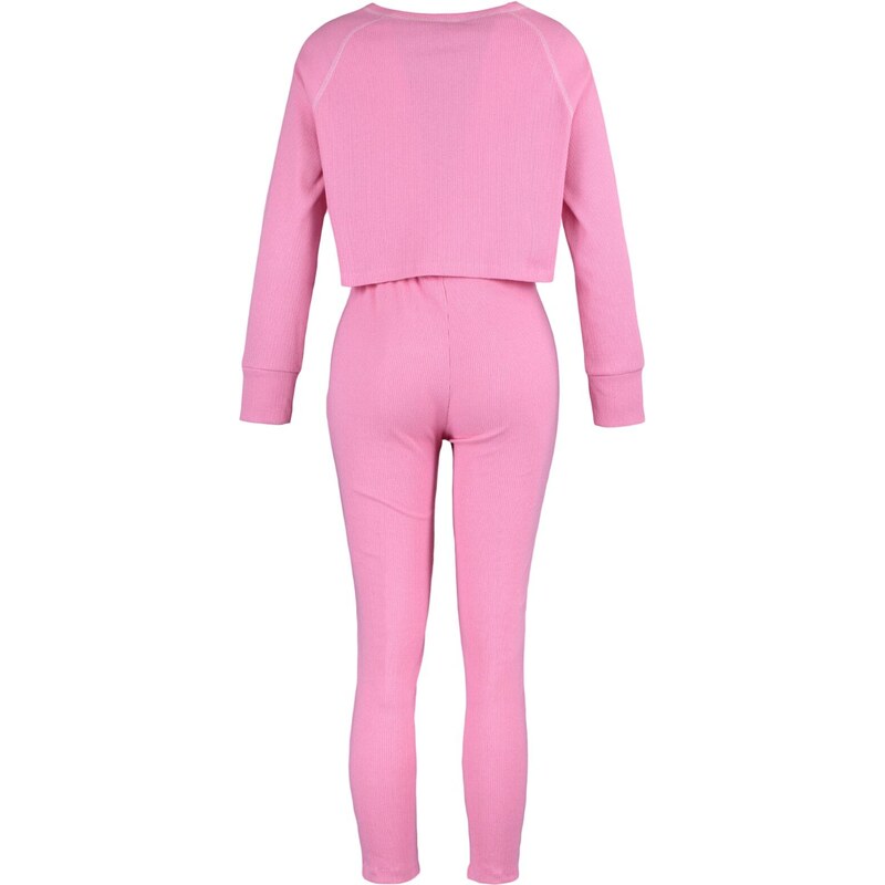 Trendyol Pink Button Detailed Crop Corduroy Pajamas Set