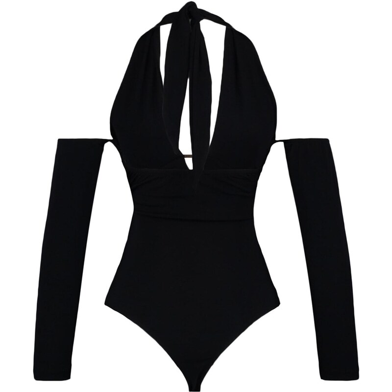 Trendyol Black Asymmetrical Collar Knitted Body