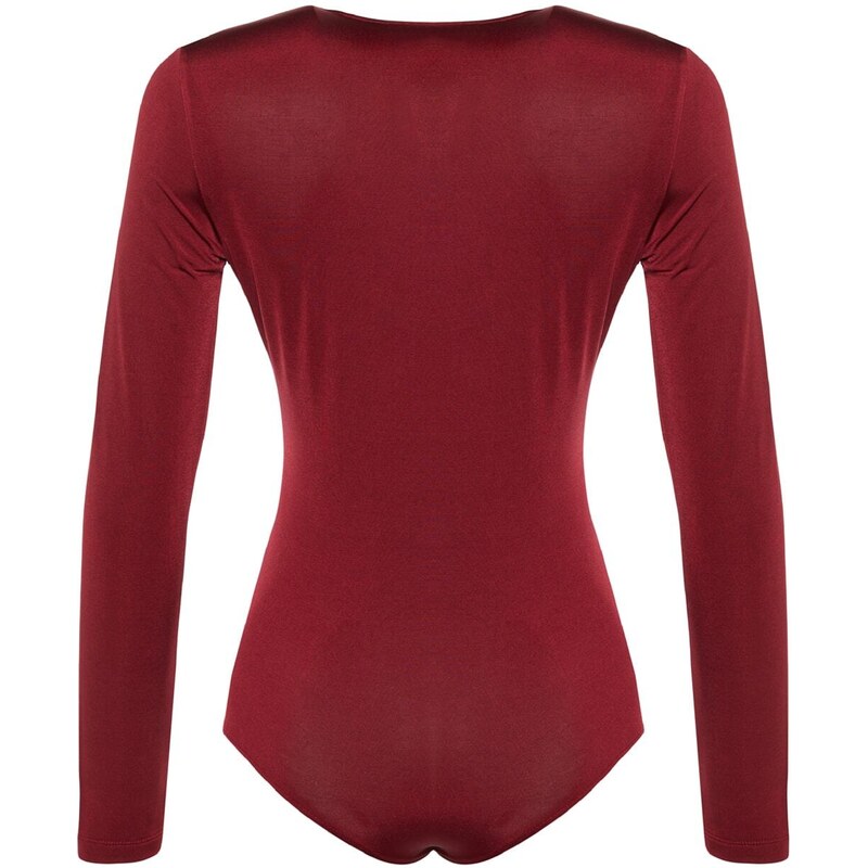 Trendyol Burgundy Zip Detailed V-Neck Body