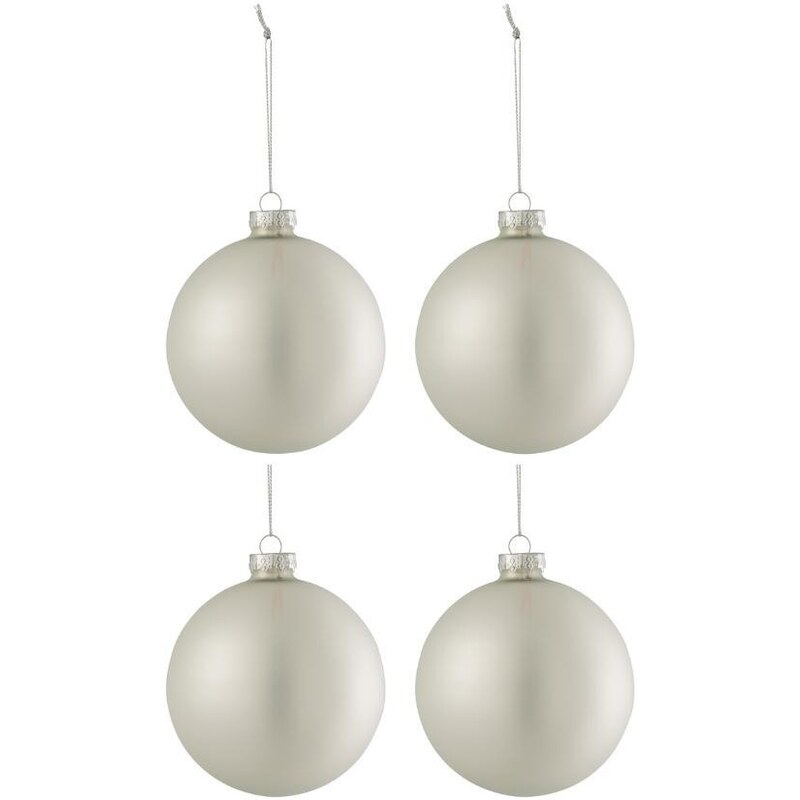 Set čtyř stříbrných skleněných vánočních ozdob J-Line Flo 10 cm