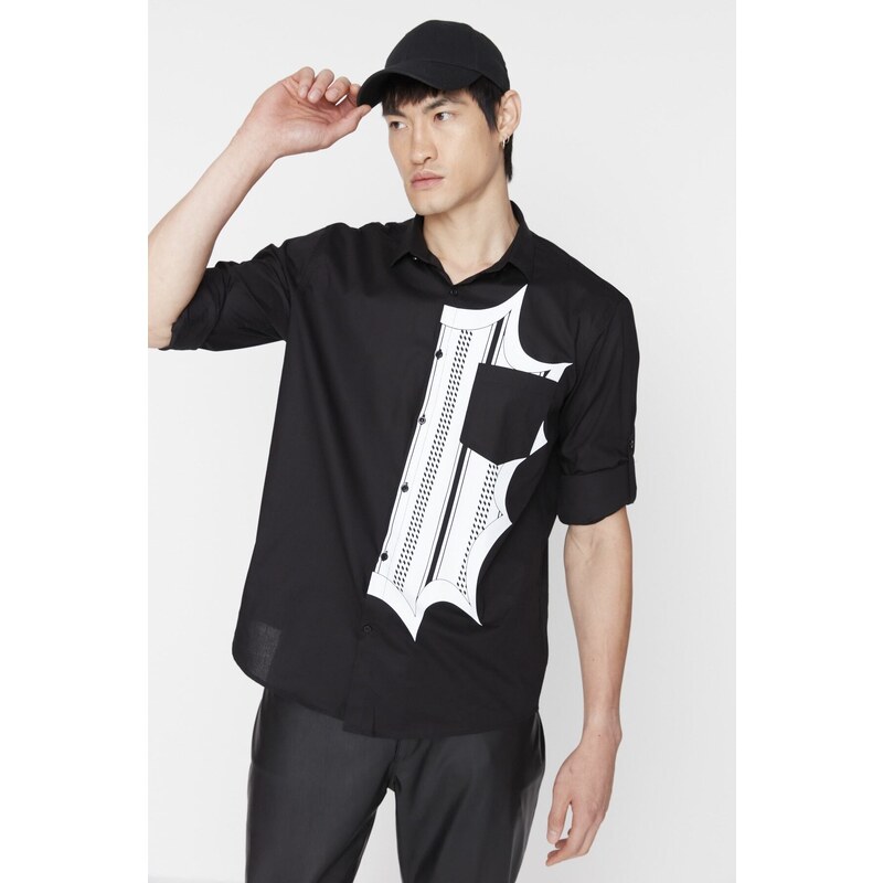 Trendyol Limited Edition Men's Black Regular Fit Printed Shirt