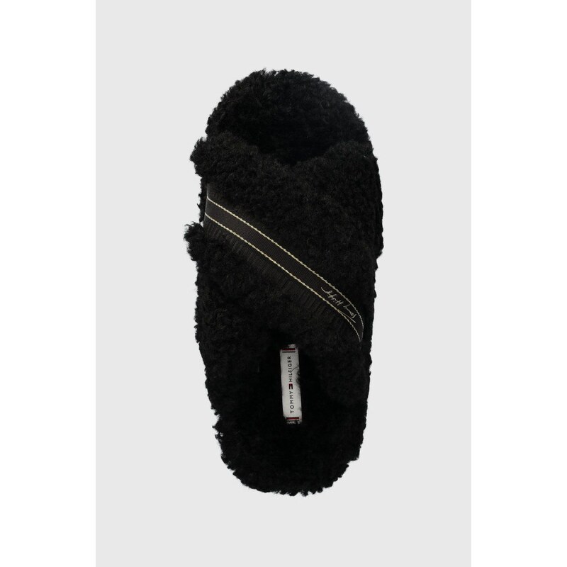 Pantofle Tommy Hilfiger Sherpa Fur Home Slippers Straps, černá barva