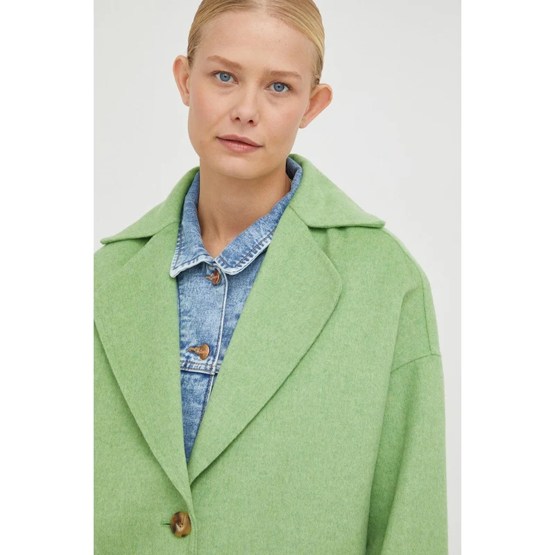 Vlněný kabát American Vintage zelená barva, přechodný, oversize - GLAMI.cz