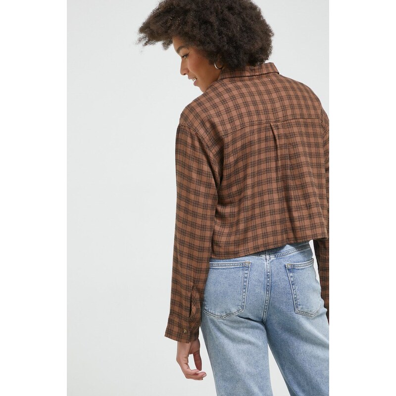 Košile Hollister Co. dámská, hnědá barva, regular, s klasickým límcem