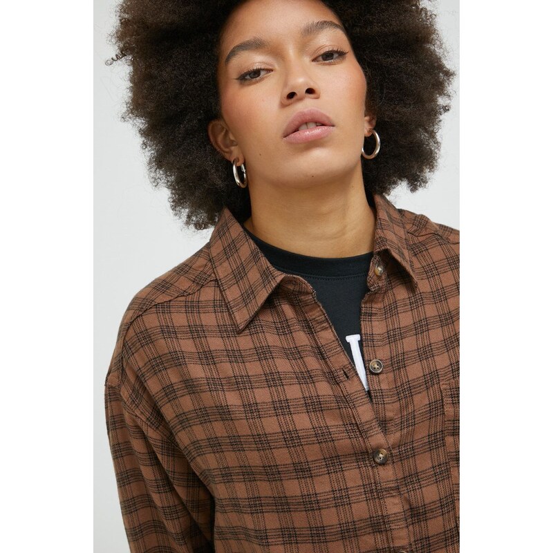 Košile Hollister Co. dámská, hnědá barva, regular, s klasickým límcem