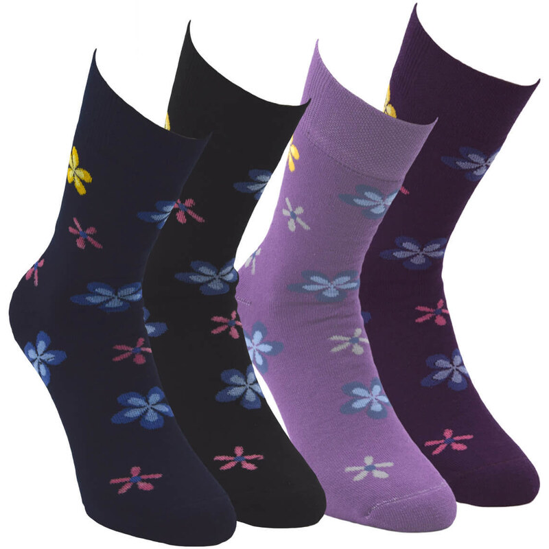 Barevné teplé květované ponožky RS fialová 35-38