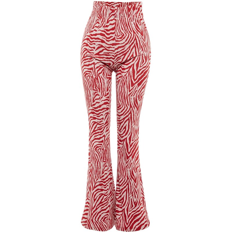 Trendyol Red Zebra Vzorované Flare / Flare-Flare Pletené Kalhoty s vysokým pasem