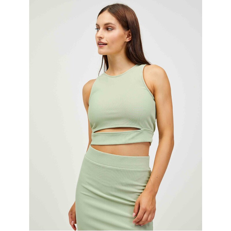 Světle zelený crop top s průstřihem Pieces Sara - Dámské