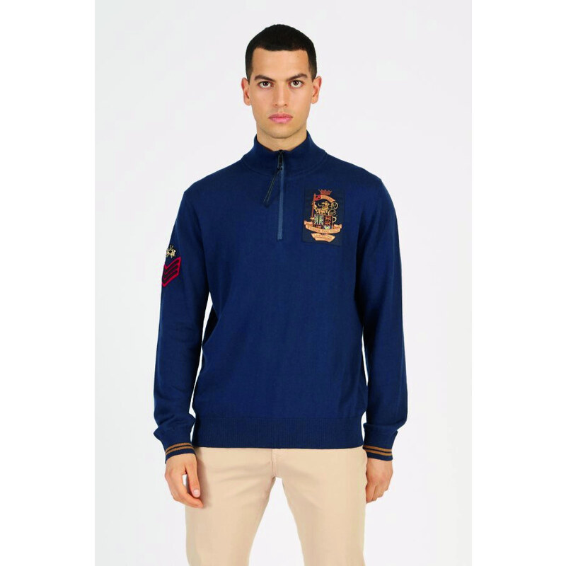 SVETR LA MARTINA MAN TRICOT HALF ZIP COTTON WOO