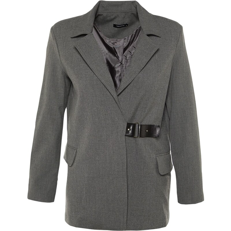 Trendyol Gray Woven Lined Blazer with Buckle Detail